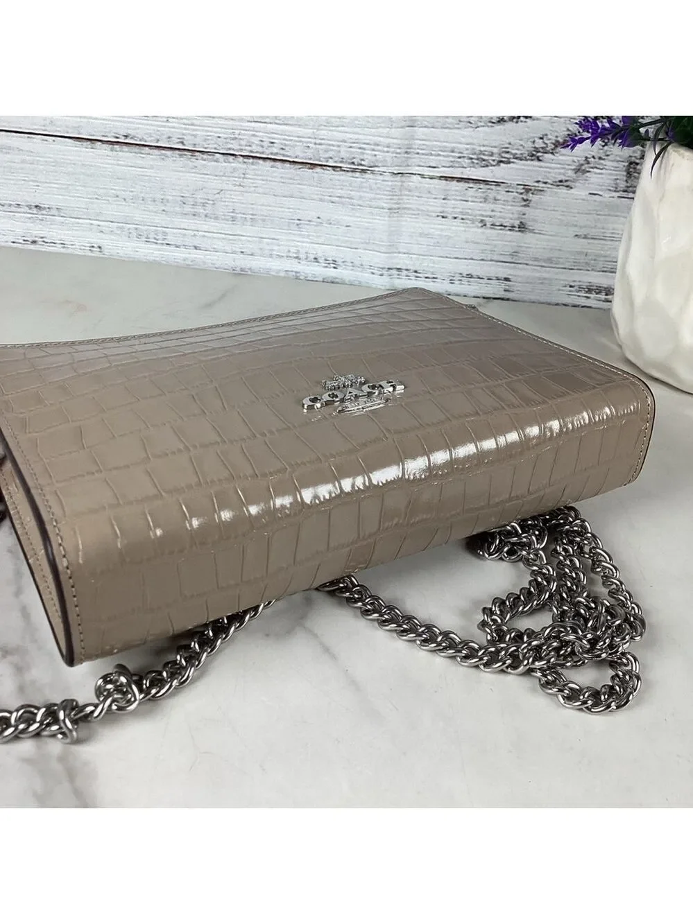 Coach Beige Croc Embossed‎ Crossbody Bag
